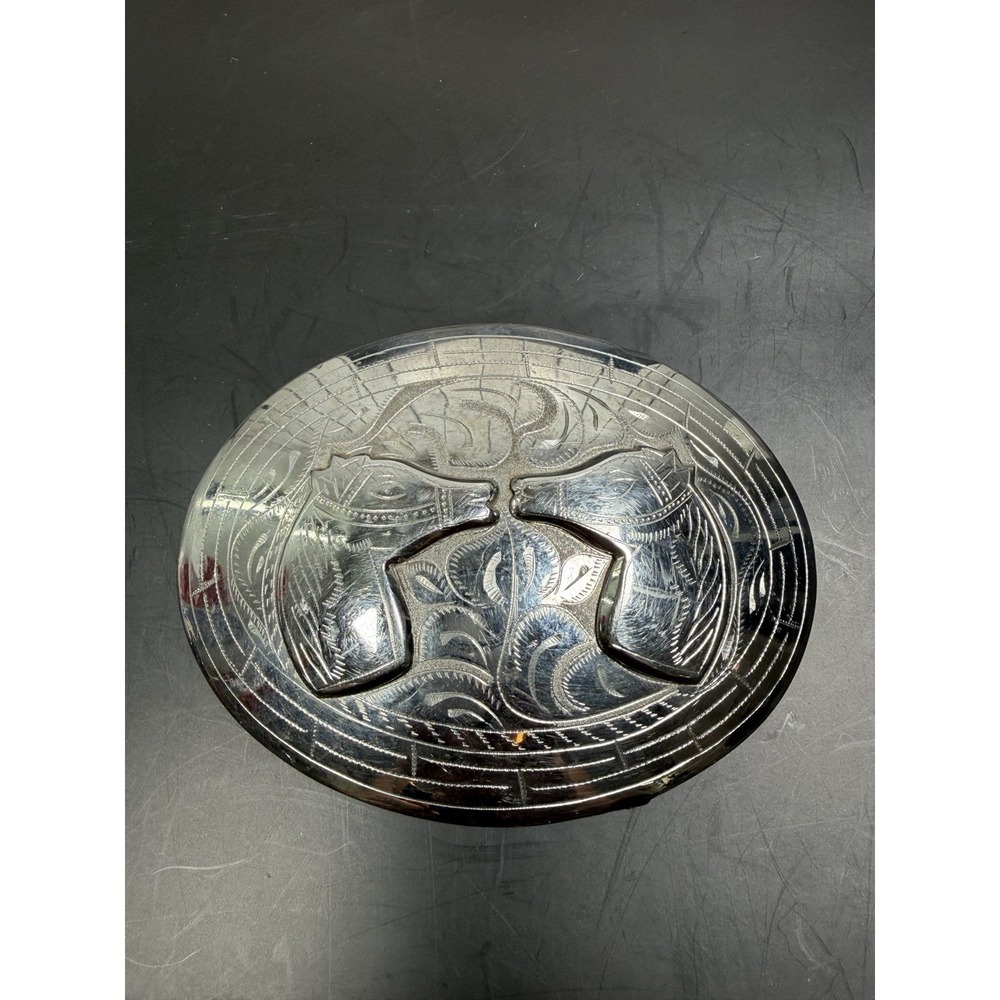Vintage Hecho en Mexico Double Horse Head Belt Buckle - Western